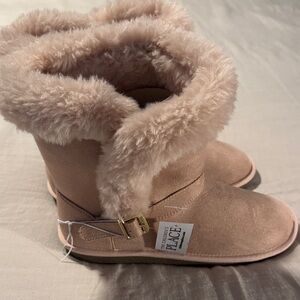 The Children's Place Blush Faux Fur Boots with Gold Buckle